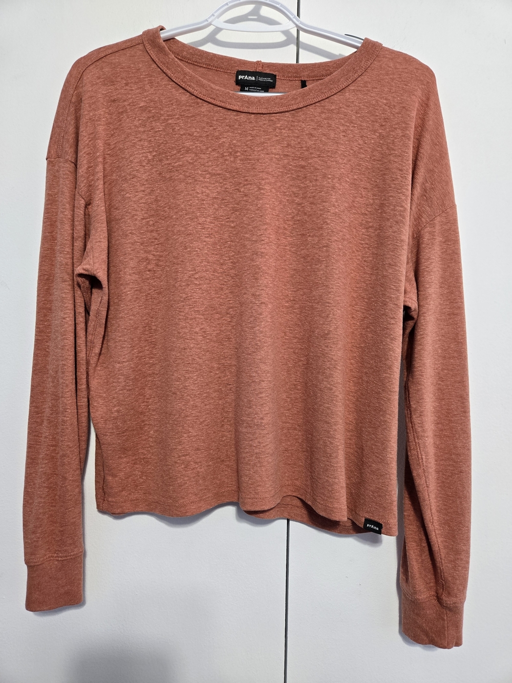 prAna Hemp Blend Long Sleeve Tee Top Rust Orange Medium
